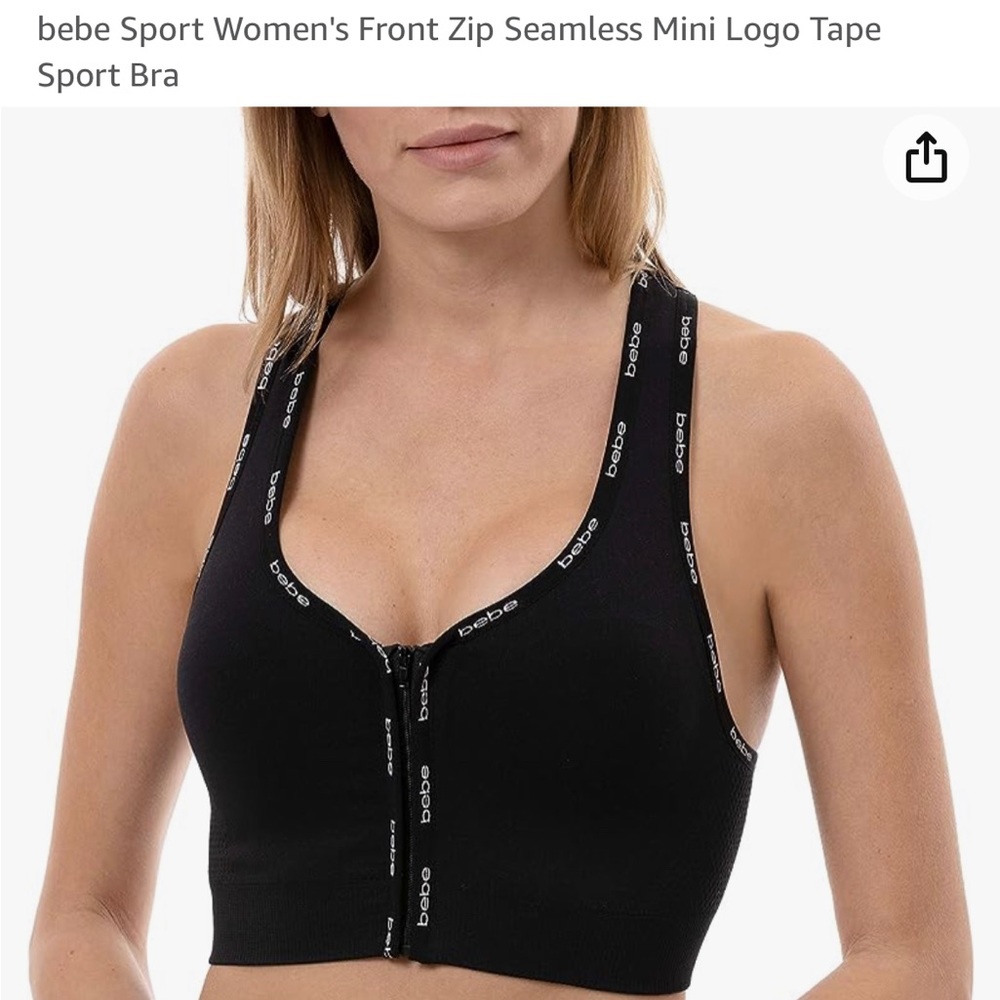 bebe front zip mini logo sport bra